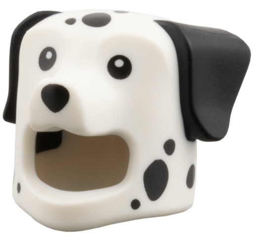 Minifigure, Headgear Head Cover, Costume Dog with Molded Black Ears, Printed Black Spots, Eyes, and Nose Pattern: {бял}
