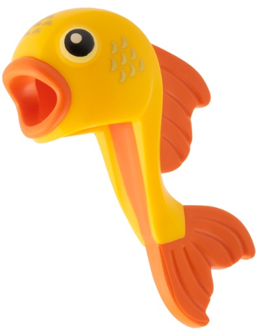 Minifigure, Headgear Head Cover, Costume Goldfish, Molded Orange Lips, Tail and Fin, Printed Black Pupils and Gold Scales Pattern: {огнено жълто-оранжев}