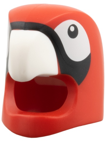 Minifigure, Headgear Head Cover, Costume Parrot with Molded White Beak, Printed White Cheeks, Black Eyes and Stripe Pattern: {ярко червен}