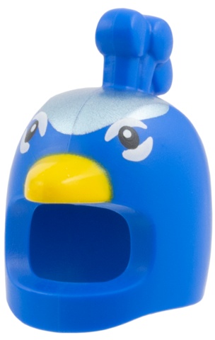 Minifigure, Headgear Head Cover, Costume Peacock with Metallic Light Blue Forehead, Yellow Beak, Black Eyes with White Markings Pattern: {ярко син}