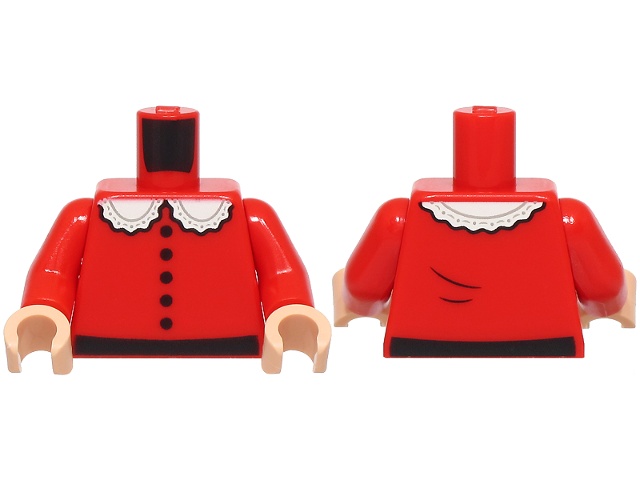 Torso Dress with Black Buttons and Belt, White Collar with Frills Pattern / Red Arms / Light Nougat Hands: {ярко червен}