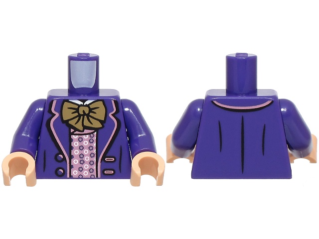 Torso Suit Jacket Open with 2 Buttons, Metallic Pink Trim and Shirt with Frills, White Collar, Dark Tan Bow Tie Pattern / Dark Purple Arms / Light Nougat Hands: {светло виолетов}
