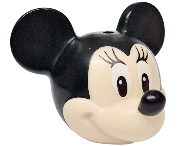 Minifigure, Head, Modified Mouse with Molded Black Top and Ears and Printed Nose, White Eyes Looking Right with Eyelashes Pattern (Minnie): {светло нуга}
