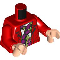 Torso Jacket Open, Black Hawaiian Shirt with Lime Leaves, White and Magenta Flowers Pattern / Red Arms / Light Nougat Hands: {ярко червен}