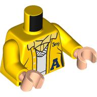 Torso Female Vest with Dark Blue Letter A and 'Troy', Bright Light Yellow Shirt Collar, White V-Neck Sweater Pattern / Yellow Arms / Light Nougat Hands: {ярко жълт}