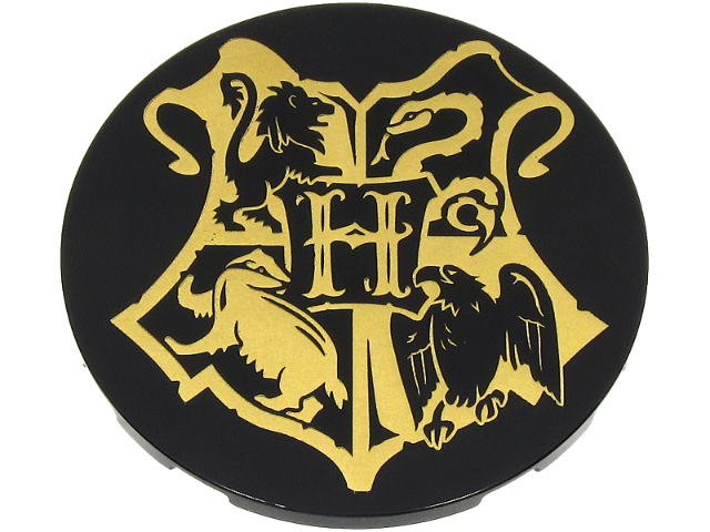Tile, Round 6 x 6 with Gold Hogwarts Crest Pattern: {черен}
