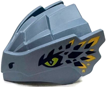 Dragon Head (Ninjago) with Stepped Top and Pin Hole on Back with Lime Eyes with Squared Pupils, Dark Blue and Bright Light Orange Scales Pattern: {пясъчно син}