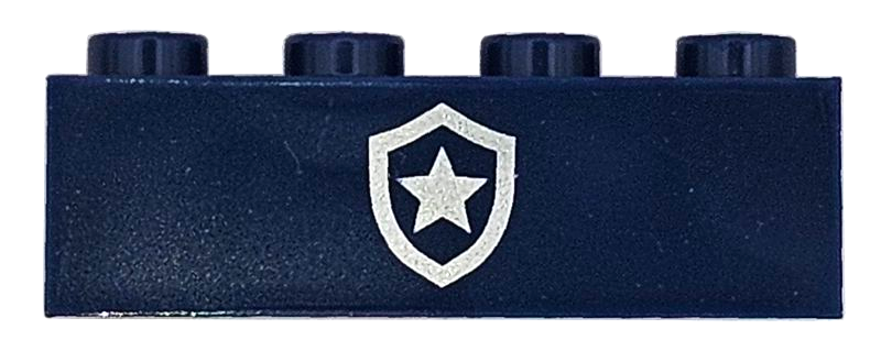 Brick 1 x 4 with Silver Police Star Badge Logo Pattern: {земно син}