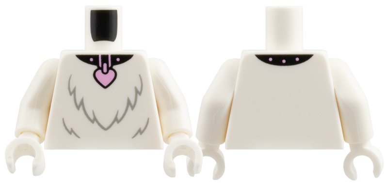 Torso Black Collar, Bright Pink Studs and Heart Tag, Light Bluish Gray Fur Pattern / White Arms / White Hands: {бял}