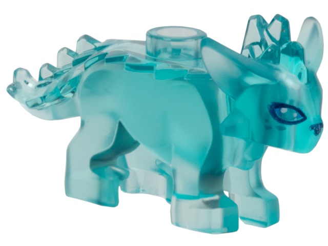 Fox, Treasure Creature with Spiked Ridge with Dark Blue Nose and Eye Outlines, Silver Irises and Spots Pattern: {прозрачно светло син}