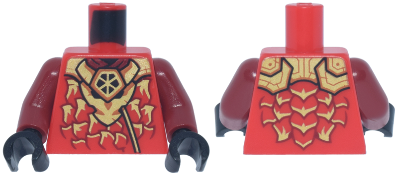 Torso Robe with Gold and Dark Orange Dragon Head and Armor, Dark Red Scales Pattern / Dark Red Arms / Black Hands: {ярко червен}