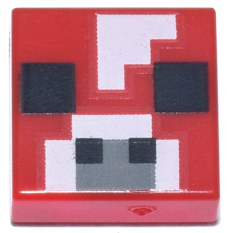 Tile 1 x 1 with Pixelated Black Squares and Dark Bluish Gray and White Pattern (Minecraft Micromob Cow Face): {ярко червен}