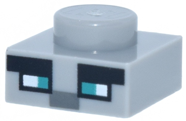 Plate 1 x 1 with Dark Turquoise and White Squares, Dark Bluish Gray and Black Rectangles Pattern (Minecraft Micromob Pillager Face): {умерено каменно сив}