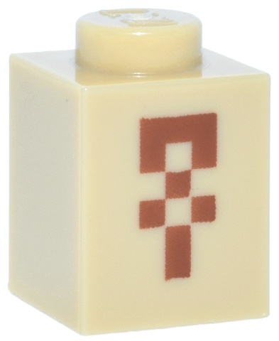 Brick 1 x 1 with Pixelated Dark Orange Squares and Rectangle Pattern (Minecraft Desert Temple Ankh): {тухлено жълт}