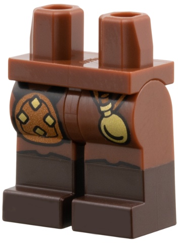 Hips and Legs with Molded Dark Brown Lower Legs / Boots and Printed Medium Nougat Armor, Gold Bottle Pattern: {червеникаво-кафяв}