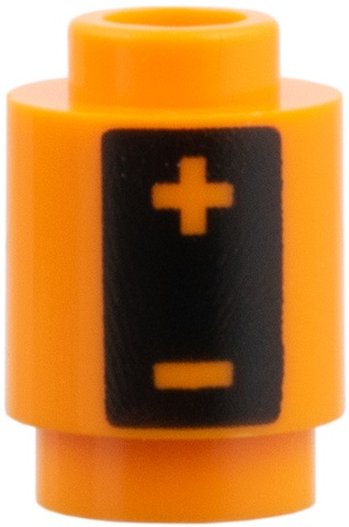 Brick, Round 1 x 1 with + and - in Black Panel, Battery Pattern: {ярко оранжев}