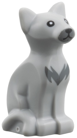 Cat, Seated with Black Eyes, Dark Bluish Gray Muzzle and Fur Pattern: {умерено каменно сив}