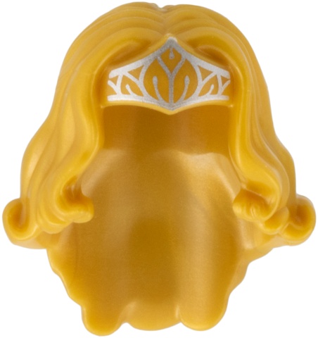 Minifigure, Hair Female Long Wavy with Silver Tiara Pattern: {топло златист}
