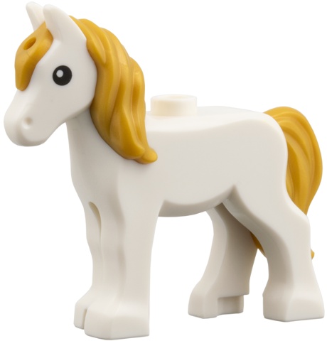 Horse, Foal with Stud on Back with Molded Pearl Gold Tail and Long Mane with Hole and Printed Black Eyes Pattern: {бял}
