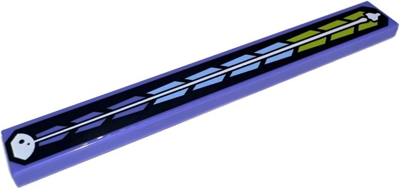 Tile 1 x 8 with White Spaceship Launching from Planet with Blue Violet, Bright Light Blue, and Lime Exhaust Arrows Pattern: {синьо виолетов}