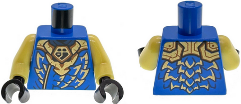 Torso Gold Dragon Head Armor and Scale Tips, Dark Orange Trim, Ninjago Logogram Letter J Pattern / Bright Light Yellow Arms / Black Hands: {ярко син}