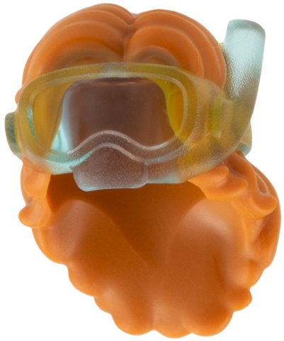 Minifigure, Hair Combo, Hair with Hat, Long and Wavy with Molded Trans-Light Goggles and Snorkel Pattern: {тъмно оранжев}