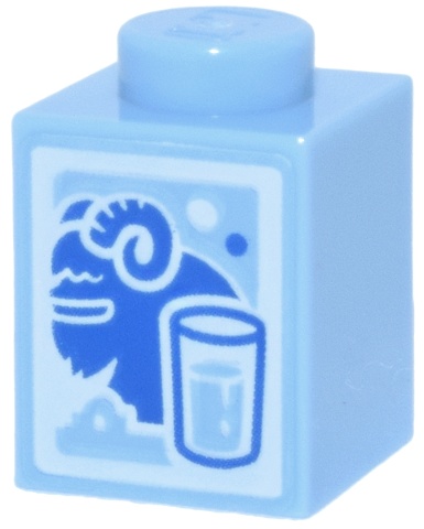 Brick 1 x 1 with Blue SW Bantha and Glass Outline on White Background Pattern (Milk Carton): {светло кралско син}