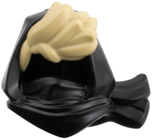 Minifigure, Headgear Hood, Tied on Side, Molded Tan Hair Tuft Pattern: {черен}