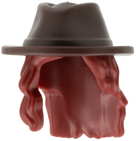 Mini Doll, Hair Combo, Hair with Hat, Long Wavy Over Right Shoulder with Molded Dark Brown Cowboy Hat Pattern: {нов тъмно червен}