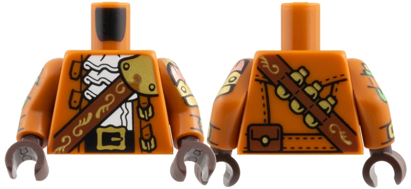 Torso Coat Open, White Ruffled Shirt, Reddish Brown Strap, Gold Filigree, Armor, Black Belt with Buckle Pattern / Dark Orange Arms with Buckles, Vials, Armor with Bat Pattern / Dark Brown Hands: {тъмно оранжев}