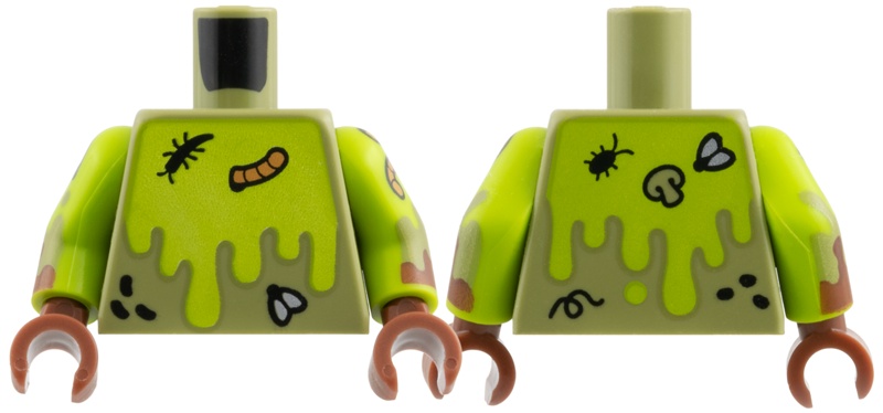 Torso Black Insects, Nougat Worm, Lime Slime Pattern / Lime Arms with Olive Green and Reddish Brown Mud, Fly, Worm Pattern / Reddish Brown Hands: {маслинено зелен}