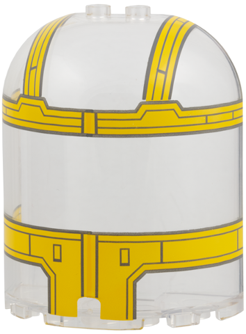 Cylinder Half 3 x 6 x 6 Closed on Top with 2 Studs with Yellow SW The Razor Crest Canopy Pattern: {прозрачен}