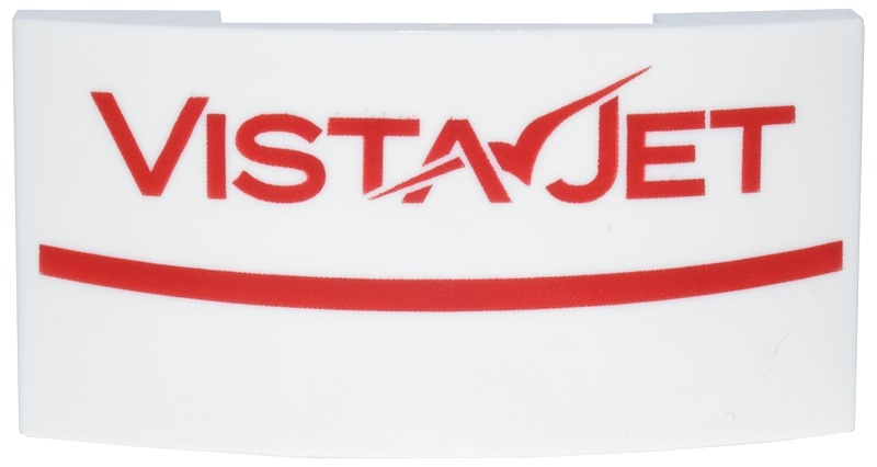 Slope, Curved 4 x 2 x 2/3 Double with Red Stripe and 'VISTAJET' Logo Pattern: {бял}