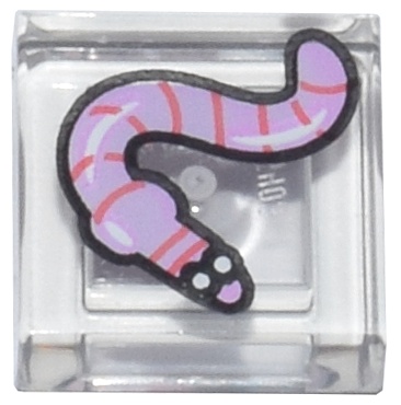 Tile 1 x 1 with Bright Pink Worm, Coral Stripes, White Eyes, Black Outline Pattern: {прозрачен}