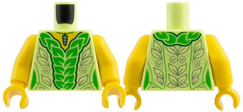 Torso Female, Yellow Neck, Silver Pendant, Bright Green Leaves, Silver Filigree Pattern / Yellow Arms / Yellow Hands: {пролетно жълто-зелен}