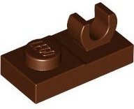 Plate, Modified 1 x 2 with Open O Clip on Top: {червеникаво-кафяв}