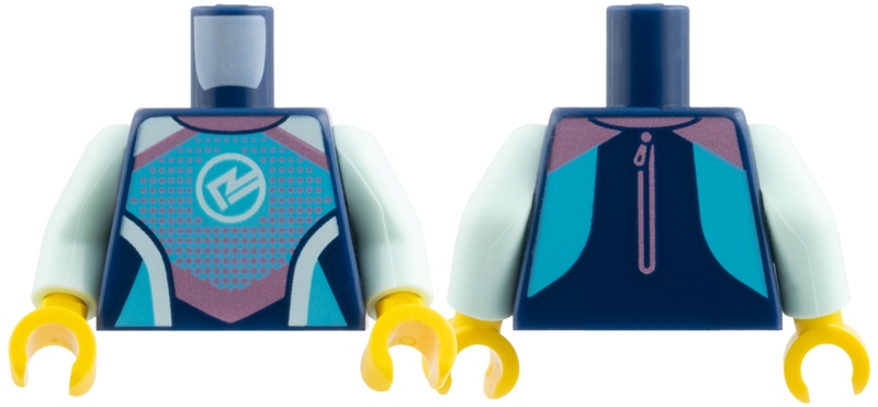 Torso Wetsuit Metallic Pink Strips and Dots, White R Logo, Medium Azure Trim Pattern / Light Aqua Arms / Yellow Hands: {земно син}