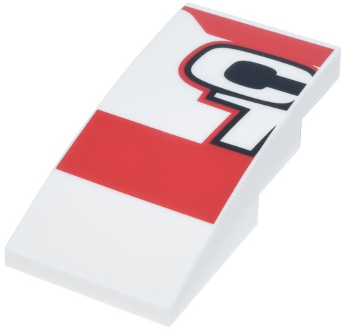 Slope, Curved 4 x 2 with Red Panels and Black Outline Letter C and Number 1 (CL 16) Logo Pattern Model Left Side: {бял}