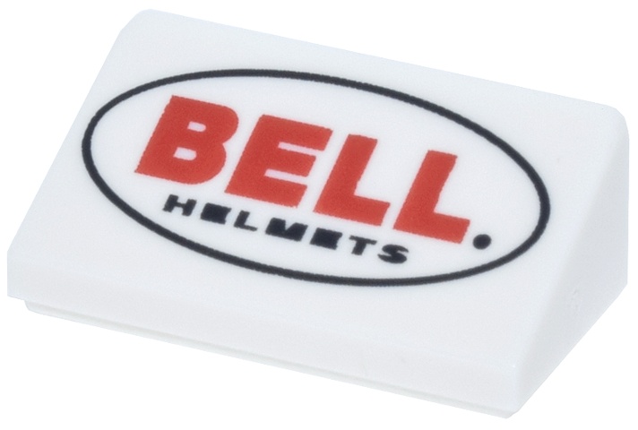 Slope 30 1 x 2 x 2/3 with Black Oval and Red 'BELL HELMETS' Logo Pattern: {бял}