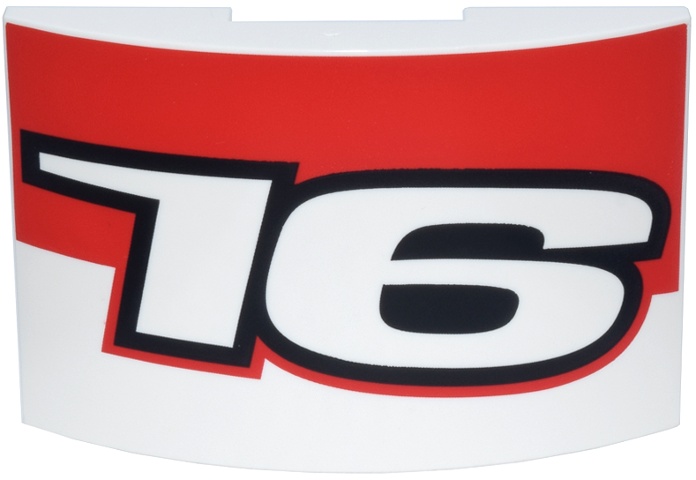 Slope, Curved 6 x 4 Double with Number 16 with Black Outline and Red Angled Panel Pattern Model Right Side: {бял}
