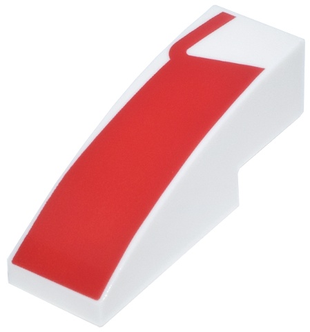 Slope, Curved 3 x 1 with Red Panel and Line Pattern Model Right Side: {бял}