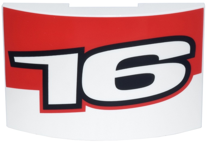 Slope, Curved 6 x 4 Double with Number 16 with Black Outline and Red Angled Panel Pattern Model Left Side: {бял}