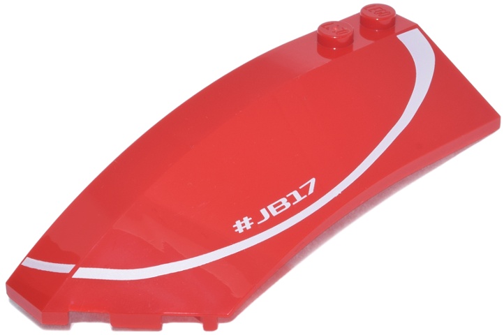 Wedge 8 x 3 x 2 Open Left with White Curved Line and '#JB17' Pattern: {ярко червен}