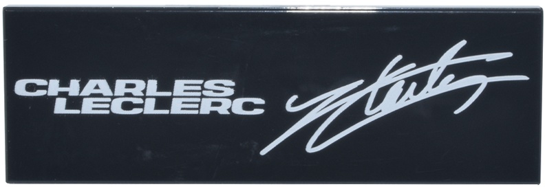 Tile 2 x 6 with White 'CHARLES LECLERC' and Signature Pattern: {черен}
