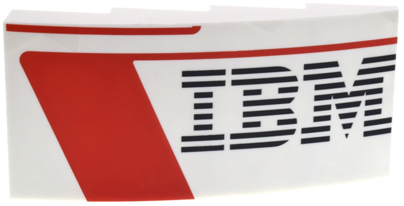 Slope, Curved 8 x 4 x 1 2/3 with Black 'IBM' Logo, Red Panel and Lines Pattern Model Right Side: {бял}