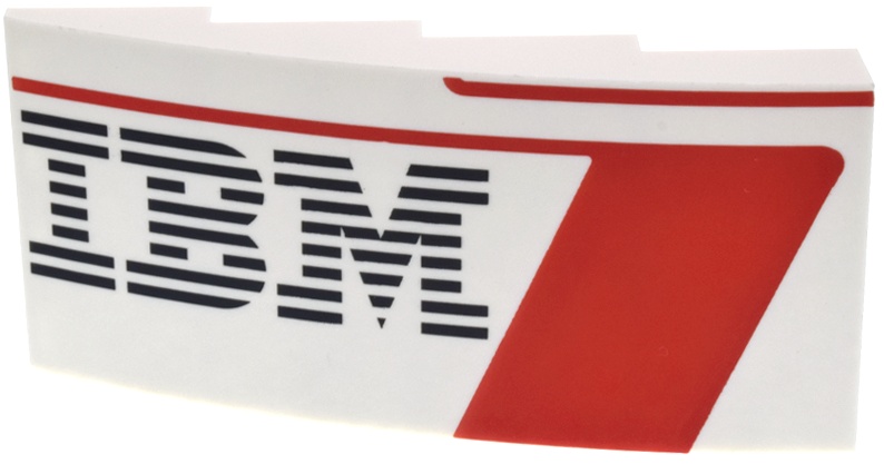 Slope, Curved 8 x 4 x 1 2/3 with Black 'IBM' Logo, Red Panel and Lines Pattern Model Left Side: {бял}