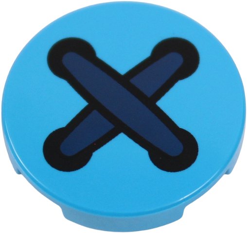 Tile, Round 2 x 2 with Bottom Stud Holder with Dark Blue Crossed Stitches and 4 Black Button Holes Pattern: {тъмно небесносин}