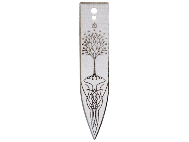 Cloth Banner Flag Pointed Bottom with Silver Border, Crown, Stars and Tree with Roots (White Tree of Gondor) Pattern: {бял}