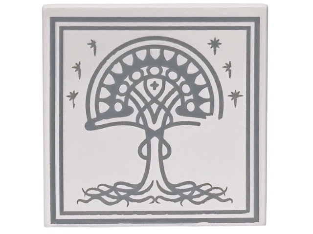 Tile 2 x 2 with Light Bluish Gray Border, Stars and Tree with Roots (White Tree of Gondor) Pattern: {бял}