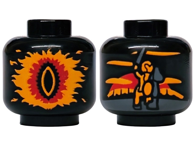 Minifigure, Head without Face with Eye of Sauron in Orange and Red Flames, King Theoden with Sword and Horse Pattern (Palantír, Palantir): {черен}